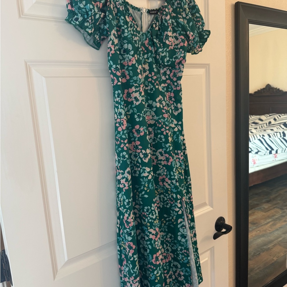 SHEIN green floral dress